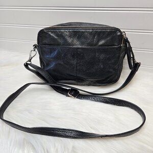 Margot Soft Leather Crossbody Purse Handbag Black Double Zipper Pockets Boho
